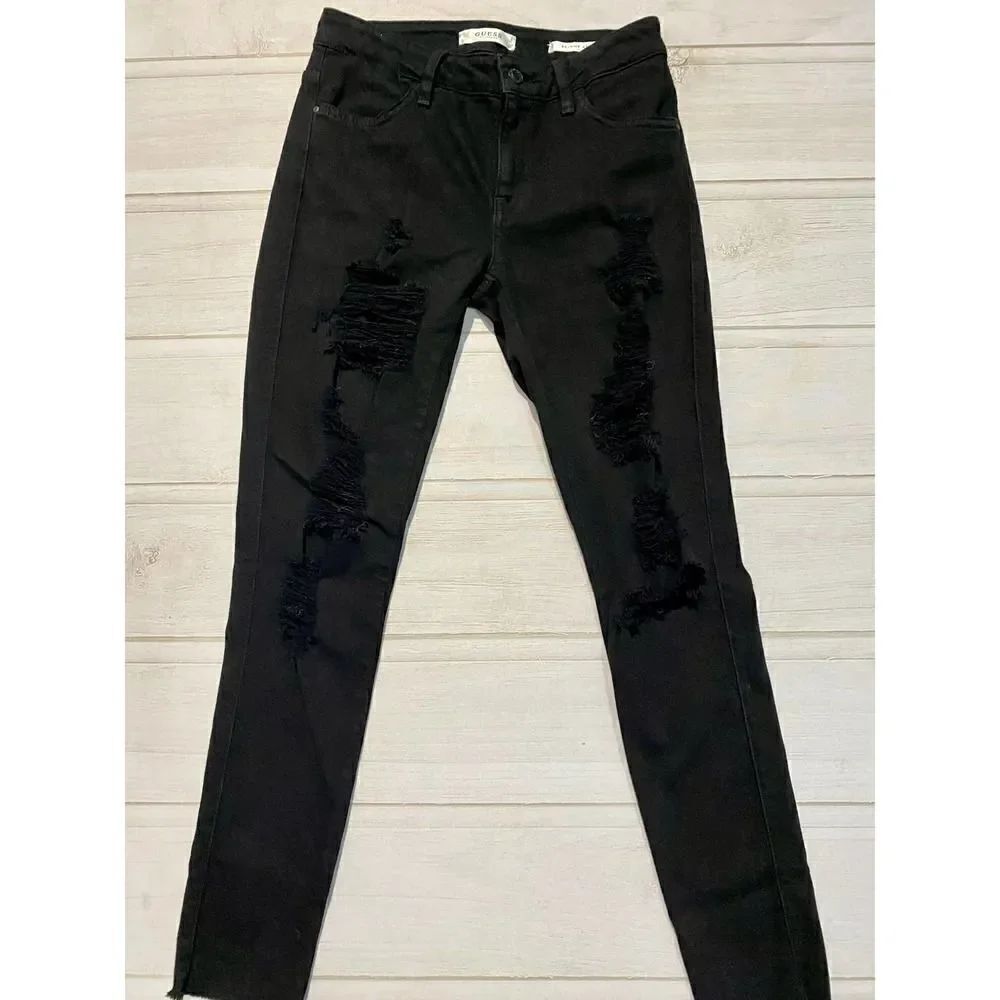 Guess Skinny Ankle Dark Was Distressed Jeans
